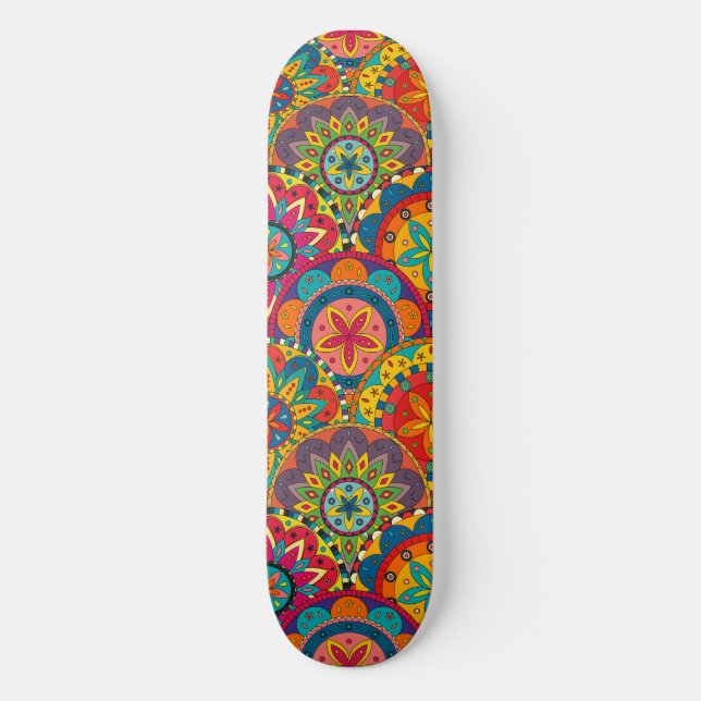 Funky Retro Colourful Mandala Pattern Skateboard (Front)