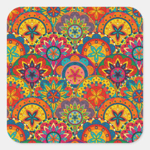 Funky Retro Colourful Mandala Pattern Square Sticker