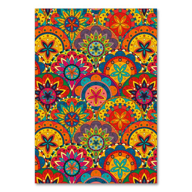 Funky Retro Colourful Mandala Pattern Table Number (Front)