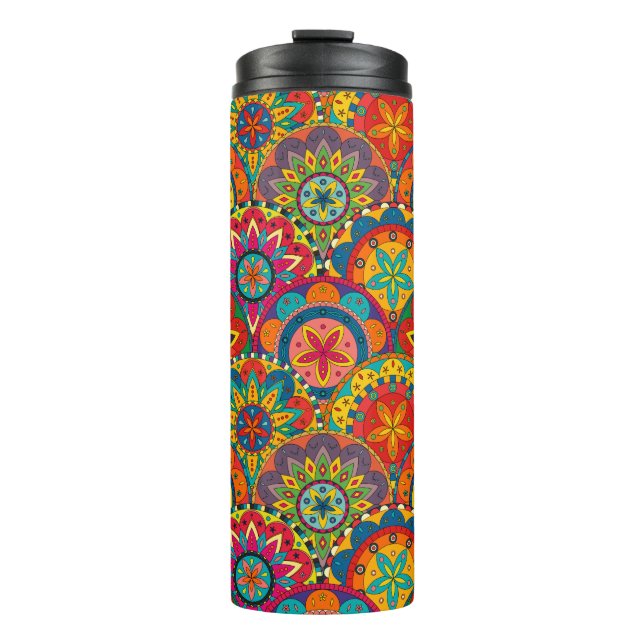 Funky Retro Colourful Mandala Pattern Thermal Tumbler (Front)