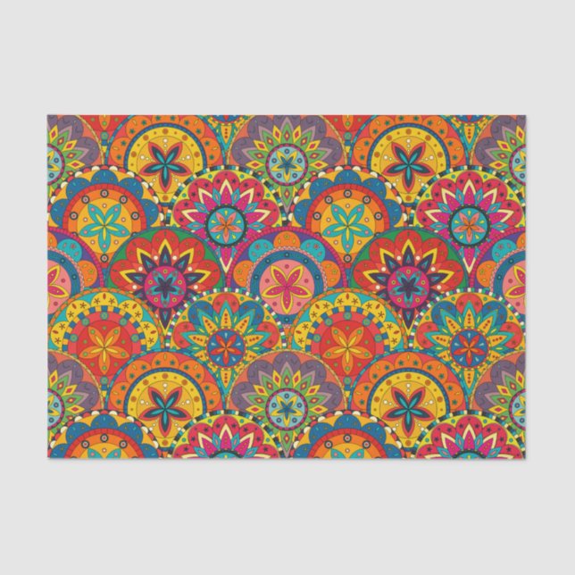 Funky Retro Colourful Mandala Pattern Tissue Paper (Front)