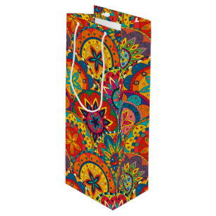 Funky Retro Colourful Mandala Pattern Wine Gift Bag