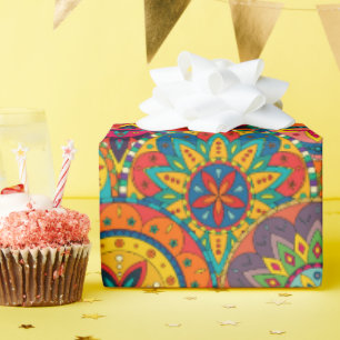 Funky Retro Colourful Mandala Pattern Wrapping Paper