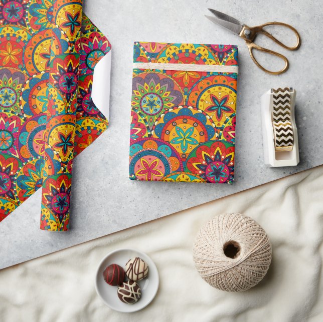 Funky Retro Colourful Mandala Pattern Wrapping Paper (Crafts)