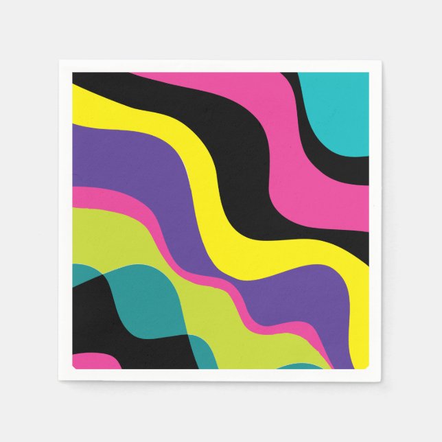 Funky Retro Colours Wave Pop Pattern 90's Party Napkin (Front)