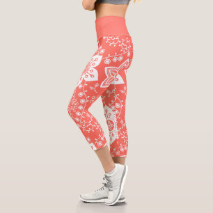 Funky Retro Cool Modern Flowers Art Pattern Capri Leggings