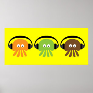 Funky Retro DJ Jellyfish With Headphones Custom Poster