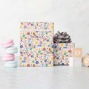 Funky Retro Doodle Pattern Wrapping Paper Roll
