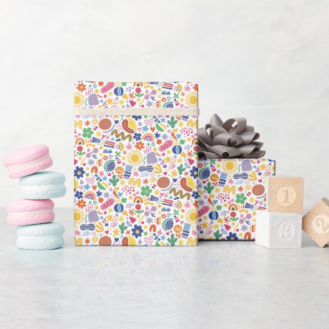 Funky Retro Doodle Pattern Wrapping Paper Roll (Baby Shower)