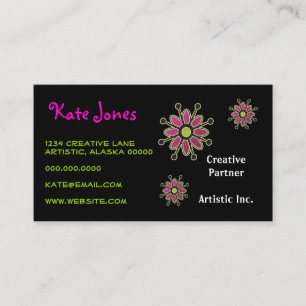 Funky Retro Flower Pink Purple Green Creative Fun Business Card