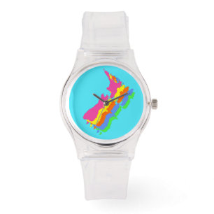 FUNKY RETRO FLUORO COLORS PINK KIWI NZ COUNTRY WATCH