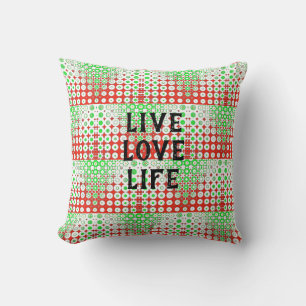 Funky Retro Green, Red, Pattern, Flowers,  Cushion