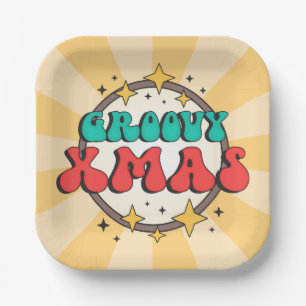 Funky retro greeting text groovy xmas paper plate