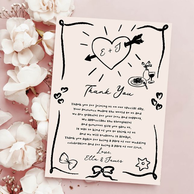 Funky Retro Hand Drawn Blac Wedding Thank You Card (Creator Uploaded)