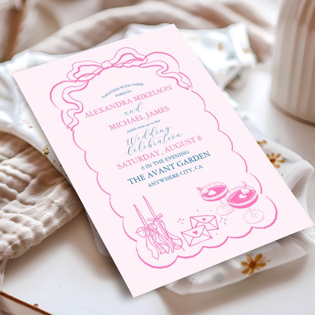 Funky Retro Hand drawn Champagne Wedding Invitation (Creator Uploaded)