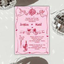 Funky Retro Hand drawn Wedding Rehearsal Dinner