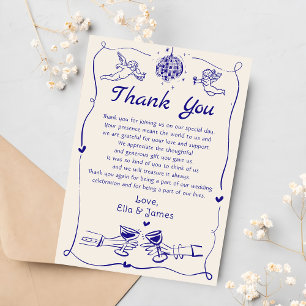 Funky Retro Hand drawn Wedding Thank You Card