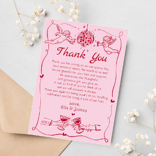 Funky Retro Hand drawn Wedding Thank You Card 