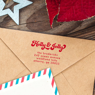 Funky Retro Holly Jolly Christmas Return Address Self-inking Stamp