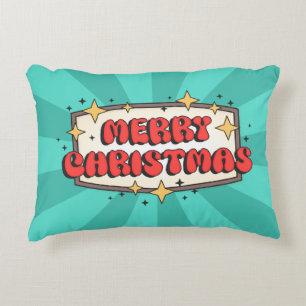 Funky retro merry christmas greeting text decorative cushion