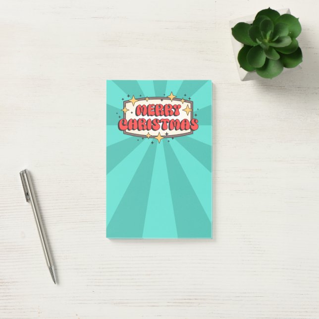 Funky retro merry christmas greeting text post-it notes (Office)