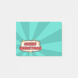 Funky retro merry christmas greeting text post-it notes