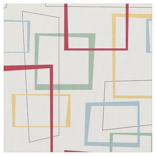 Funky Retro Mid-century Abstract Squares Fabric (Close Up)