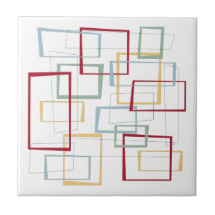 Funky Retro Mid-century Modern Squares Ceramic Til Tile