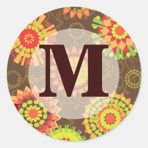 Funky Retro Mod Abstract Pattern Monogram Classic Round Sticker
