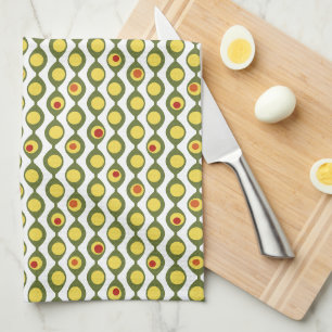 Funky Retro Olive Bead Custom Colours Pattern Tea Towel
