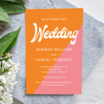 Funky Retro Orange Pink Colour Block Wedding Invitation<br><div class="desc">This retro orange,  pink,  and white colour block wedding invitation is unique and will have your guests excited for a fun filled celebration with you.</div>