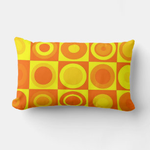 Funky Retro Orange Yellow Circles Squares Lumbar Cushion