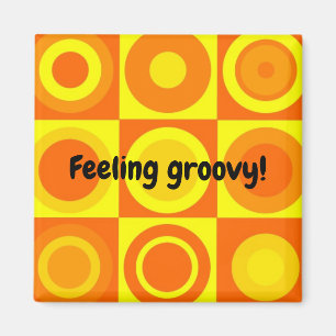 Funky Retro Orange Yellow Circles Squares Magnet