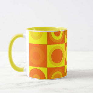 Funky Retro Orange Yellow Circles Squares Mug