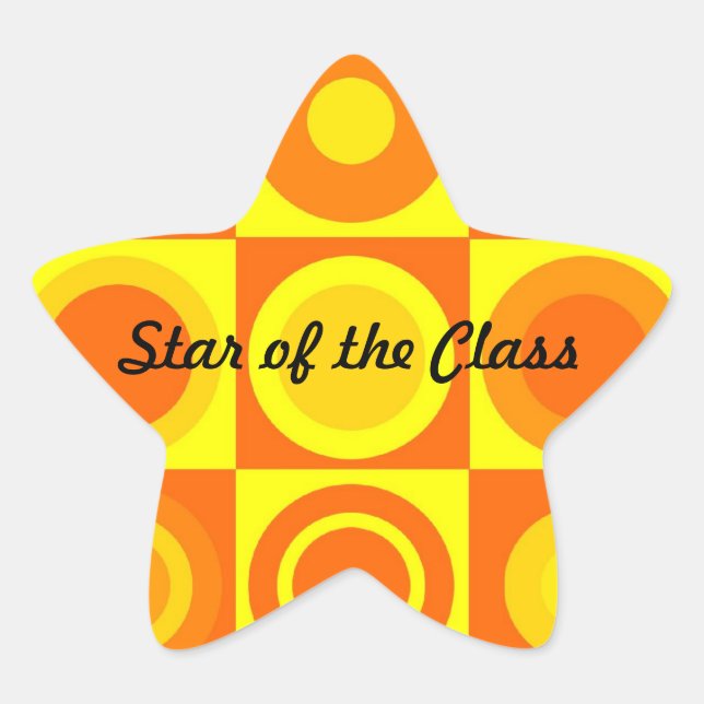 Funky Retro Orange Yellow Circles Squares Star Sticker (Front)