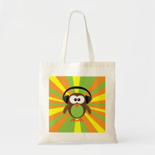 Funky Retro Owl With Headphones Psychedelic Tote Bag