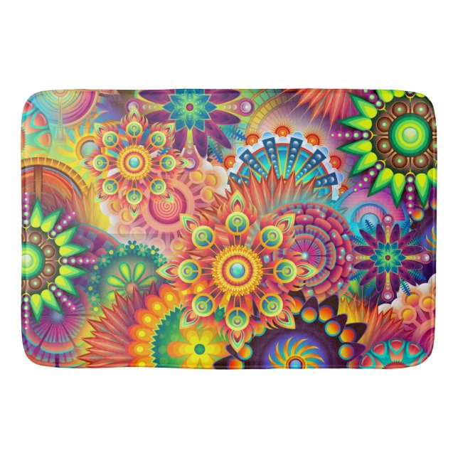 Funky Retro Pattern Abstract Bohemian Bath Mat (Front)