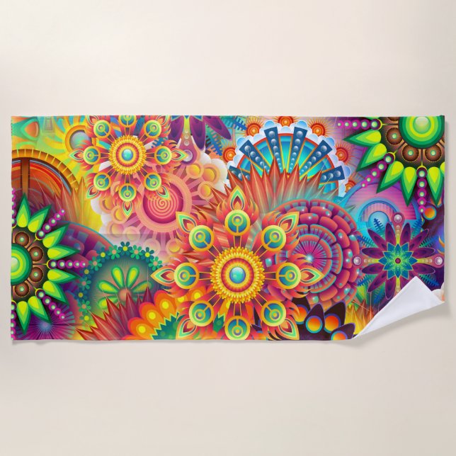 Funky Retro Pattern Abstract Bohemian Beach Towel (Front)