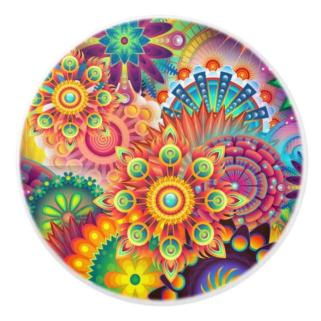Funky Retro Pattern Abstract Bohemian Ceramic Knob (Front)