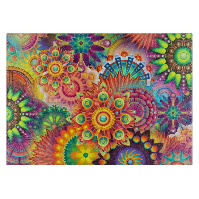 Funky Retro Pattern Abstract Bohemian Cutting Board (Front)