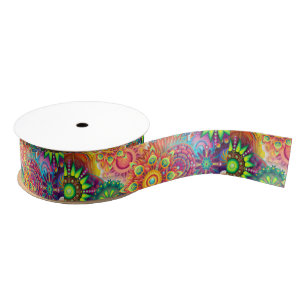Funky Retro Pattern Abstract Bohemian Grosgrain Ribbon
