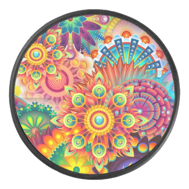 Funky Retro Pattern Abstract Bohemian Hockey Puck (Front)