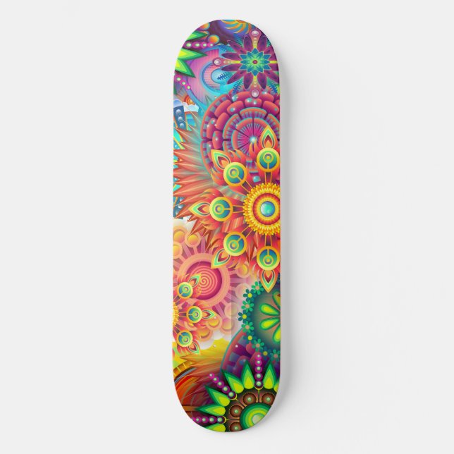 Funky Retro Pattern Abstract Bohemian Skateboard (Front)