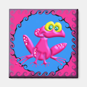 Funky Retro Pink Frog Magnet