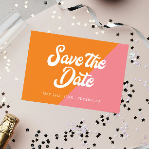 Funky Retro Pink Orange Wedding Save The Date