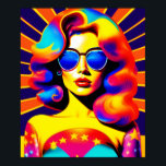 Funky Retro Pop Art Fashion Poster<br><div class="desc">Get transported back to the days of peace, love, and flower power with this stunning pop art creation. A captivating psychedelic girl, donning a pair of trendy sunglasses, shines against a backdrop of the iconic stars and stripes. With its bold colours, retro groovy vibe, and modern pop art design, this...</div>