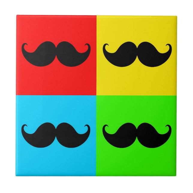 Funky Retro Pop Art Moustache Moustache Stache Ceramic Tile (Front)