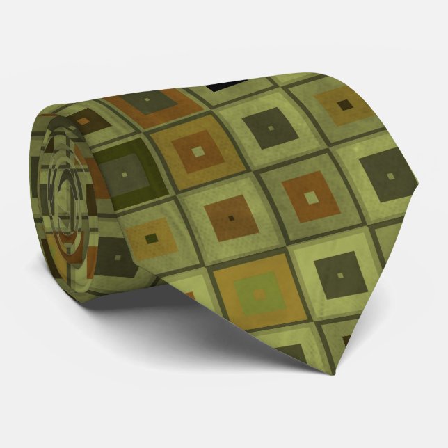 Funky Retro Shades of Green Brown Tie (Rolled)