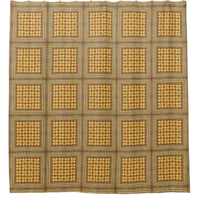 Funky Retro Square Plaid Tile Pattern Shower Curtain (Front)