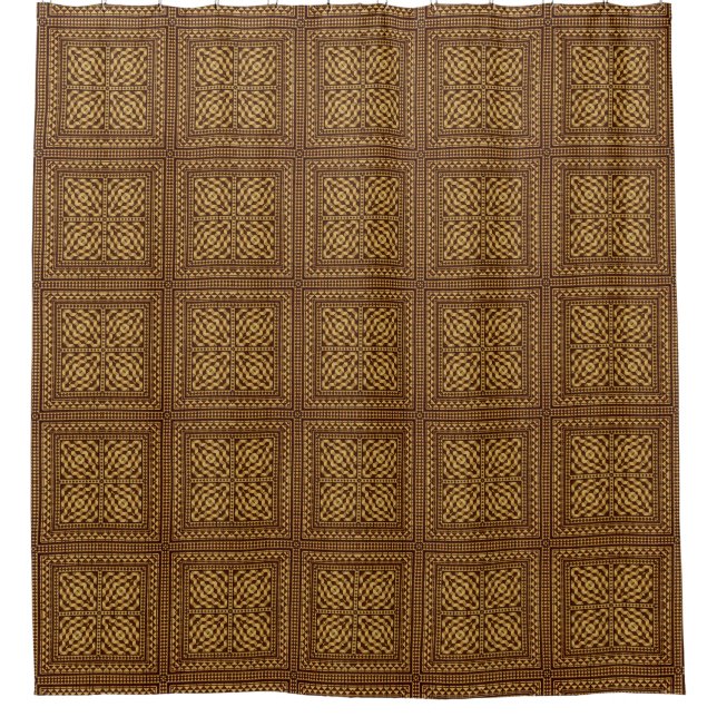 Funky Retro Square Tile Pattern, Autumn Browns Shower Curtain (Front)